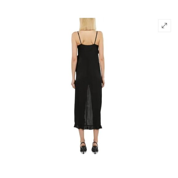 NWT The Kooples Black Long Ruffle Slip Dress Asymmetrical Hem‎ Size US 8 - Picture 3 of 13